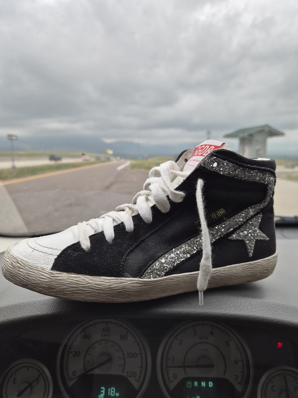 Golden Goose Black, White & Silver Glitter High-Top Sneaker